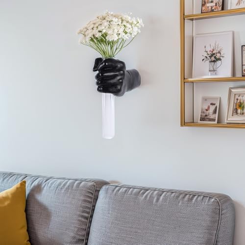 Black Wall Sculptures, Hand Vases Home Decor, Wall Mount Art Sculpture, Unique Wall Art Statue, Funky Flower Vase Decorations, Modern Eclectic Hanging Decor,Glass Test Tube Vase - Image 5