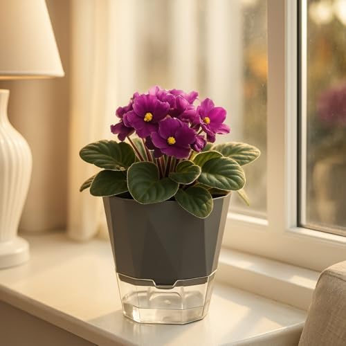 12 Pack Self Watering Plant Pots 6 Inches Self-Watering Planters for Indoor and Outdoor Plants African Violet Succulent Pots Clear Pot for Plants Large Herb Orchid Flower Houseplant Plant, Dark Grey - Image 6