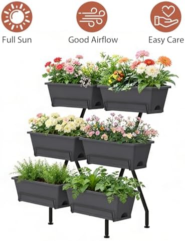 ETELI Vertical Raised Garden Bed 3 Tier Garden Planter Indoor Outdoor Herb Planter with 6 Removable Boxes Standing Garden Planter with Drainage Holes Elevated Raised Bed for Patio Balcony Porch, Grey - Image 5