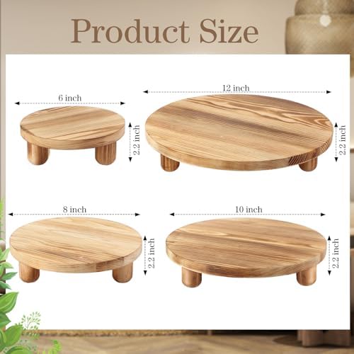 Sintuff 4 Pack Mini Wooden Plant Stool Display Wood Cake Stand 12/10/8/6 Inch Round Plant Risers Holder for Flower Pot Wooden Stool Indoor Outdoor Wood Stand(Wood Color) - Image 2