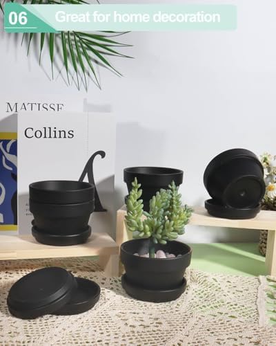 vensovo 5.7 Inch Black Terracotta Succulent Pots with Saucers, 6 Pack - Image 6
