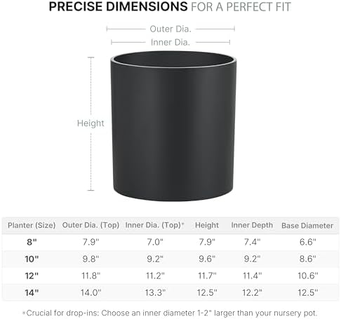FaithLand 12 Inch Fiberstone Planter - Lightweight Modern Cylinder Plant Pot with Drainage Hole & Plug, Indoor Outdoor Use, Matte Black - Image 3