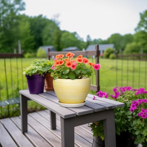 Ceramic Plant Pots, 8 Inch Planter with Drainage, Textured Yellow - Image 4