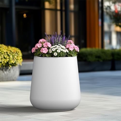 Kante Accent Round Curved White Concrete Planter 17.3" Dia, Outdoor - Image 4