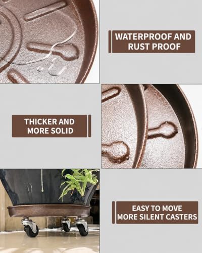 14" Metal Rolling Plant Caddy with Wheels, Indoor Outdoor, 3-Pack Brown - Image 4