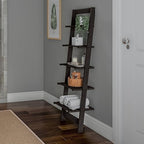 5-Tier Ladder Shelf - 50-Inch Narrow Leaning Bookshelf - Wooden Bookcase for Living Room, Bathroom, Kitchen, Office, or Bedroom Furniture by Lavish Home (Black) - Image 2
