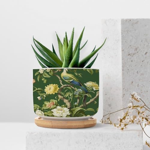 Garden Green Chinoiserie Ceramic Planters Asian Peacock Floral Planters for Indoor Plants with Drainage Holes and Saucers Pot for Pots Outdoor Indoor Plants - Image 7