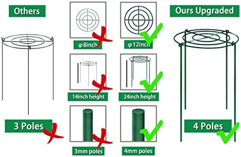 TCBWFY 8 Sets Peony Support Cage, 12" Dia x 24" High, Heavy Duty Metal Plant Support, Grow Through Hoops Grids, 4mm Legs, Green, Round - Image 5