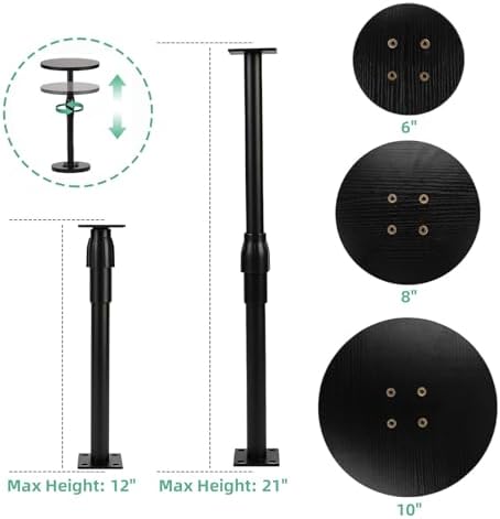 Plant Stand, Plant Risers for Inside Pots, Adjustable 12-21" with 3 Interchangeable Bases 6" 8" 10" - Metal Lifter for Tall Square Round Tapered Pots, Pot Filler Insert for Indoor Outdoor Garden, 2 PCS - Image 2