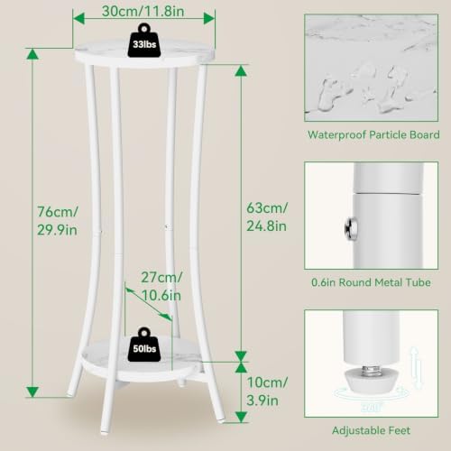 IBUYKE 30 Inch Tall Plant Stand Indoor, 2 Tier Flower Stand, White TMJ074W - Image 3