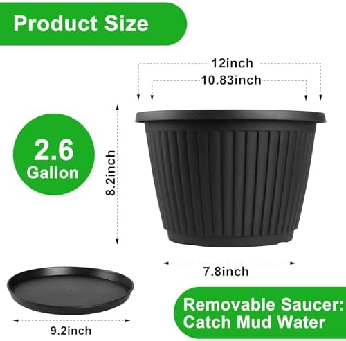 Fodetyff 12-inch-Plastic-Plant-Pots-with-Saucer, Flower Pots Containers for Indoor Outdoor Plants, Large Resin Planter with Drainage Holes and Saucers for Snake Plant Monstera - Image 5