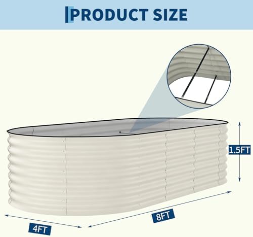 Garvee 8x4x1.5ft Galvanized Raised Garden Bed, Oval Metal Planter Box - Image 2