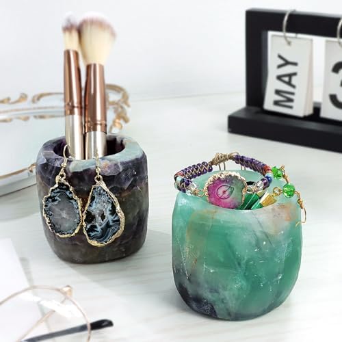 mookaitedecor Natural Fluorite Crystal Tea Light Candle Holder - Image 4