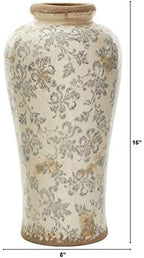 Nearly Natural 16 in Tuscan Ceramic Floral Scroll Urn Vase Room Decor - Image 2