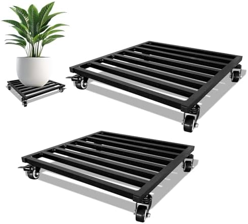 Plant Caddy with Wheels 16'' 2 Pack Metal Rolling Plant Stand Plant Dolly with Lockable Casters Aluminium Heavy Duty Pot Mover Rollers Indoor Outdoor Planter Trolley Holds up 440 Lbs Planter Black by Fsehyue