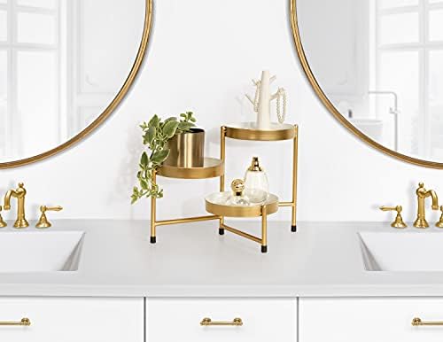 Kate and Laurel Finn 3-Tiered Plant Stand; 7.25 x 7.25 x 10; White and Gold; Decorative Layered Tabletop Plant Stand for Display and Storage - Image 3