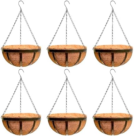 LaLaGreen Flat Iron Hanging Baskets (12 in, 6 Pack) Black Metal Plant Pots by L%C3%A1L%C3%A1Green