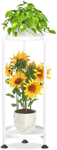 KMOTASUO 2 Tier Metal Plant Stand Tall for Indoor Outdoor Corner, White by KMOTASUO