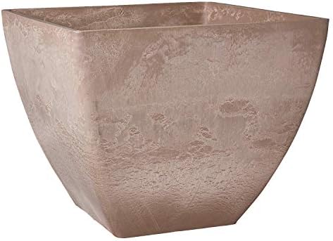 PSW Pot Collection 16x13 inch Plastic/Stone/Wood Composite Square Planter – No Drainage Hole (Drillable), Modern Indoor/Outer Pot for Flowers, Foliage, Succulents, Fairy Gardens, Taupe by PSW