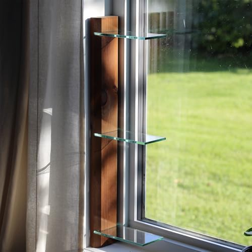 Daniel's Plants 3 Tiered Window Sill Plant Shelf (Real Wood & Glass) | Renter Friendly Window Shelves | Removable Indoor Plant Stand with Hook-and-Loop | Easy Setup | Solid Wood (Woodland Brown) - Image 3