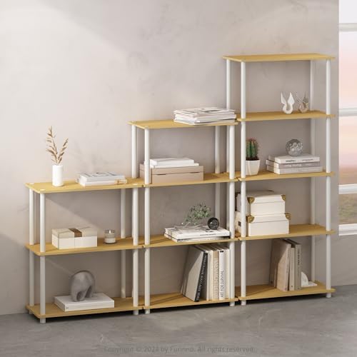 Furinno Turn-N-Tube Book Shelf, 5-Tier Bookshelf, Bookcase with Multipurpose Compact Display Rack, 11.6 x 23.6 x 57.4, for Living Room, Bedroom, Home Office, Beech/White - Image 2
