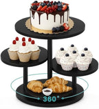 ELITEROO 4 Tier Round Cupcake Stand, Wooden Cup Cake Tower with Tiered Cookie Serving Tray, 360°Rotatable Cake Stand for Dessert Table Display for Wedding Birthday Halloween Tea Party, Black by ELITEROO