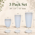 Neoaider Set of 3 Tall Planter, 24/21/12in Large Plastic Planter, WhiteJade - Image 3