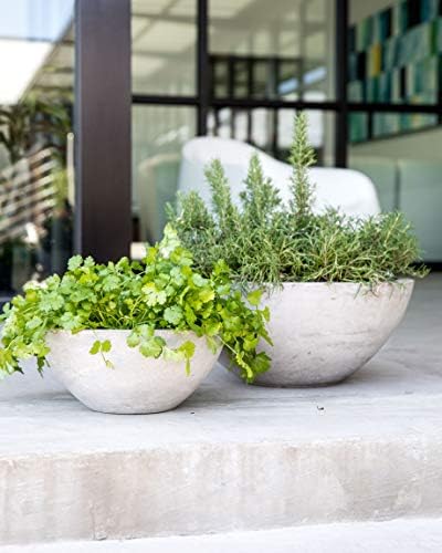 Gardenuity Resin Flower Pots and Garden Planters - Natural Concrete Stone Look, Indoor Plant Pots or Outdoor Planter, Very Light, Large & Small (Large) by Gardenuity