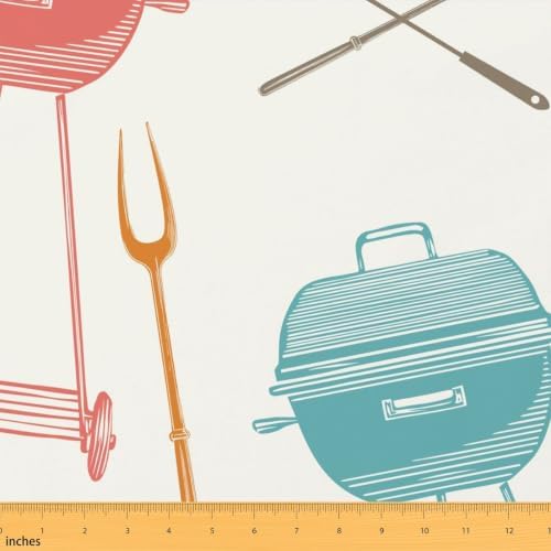 BBQ Fabric By The Yard, Barbecue Grill Upholstery Fabric for Chairs, Colorful Retro Style Decorative Fabric, Food Party Indoor Outdoor Fabric, DIY Art Waterproof Fabric, Blue Green, 10 Yards by Erosebridal