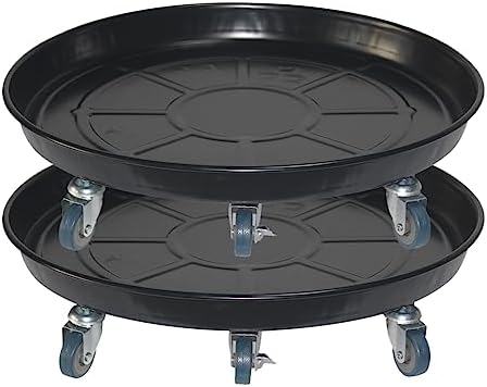 ARTLINE Round Plant Stand with Lockable Wheels, Heavy Duty for Indoor Outdoor, Large Rolling Dolly Planter Caddy on Casters to Carry Potted Flower Pot, Round Metal Tray NO Holes, Black by ARTLINE