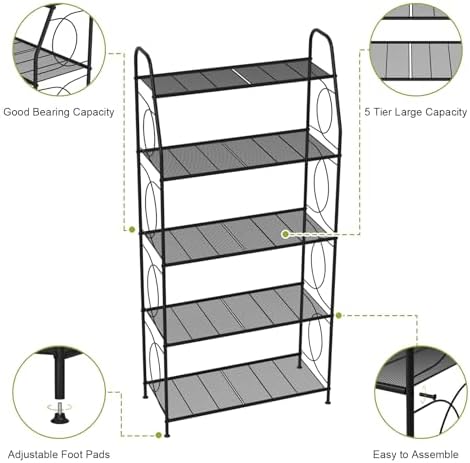 VyGrow 5 Tier Plant Stand Indoor Outdoor, Heavy Duty Plant Shelf, Metal Mesh Tall Plant Stands Holder Rack for Living Room Balcony and Garden, Black - Image 6