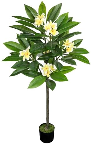Briful Artificial Plants Indoor 4.17ft Fake Tropical Plumeria Flowers Tree in Black Pot Hawaiian Yellow Plumeria Faux Frangipani Tree Potted Floor Plant for Home Office Wedding Decor by Briful