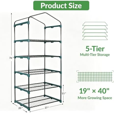 KOL 27x19x76 in PVC Cover 5-Tier Mini Greenhouse, Indoor Outdoor - Image 5