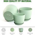 WSMKSZ Large Plant Pots 12/10/9 inch, Set of 3 Modern Decorative Plastic Planters with Drainage Holes and Saucers, Flower Pots for Indoor Outdoor Plants, Green - Image 4