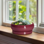 Succulent Pots - 8 Inch Bonsai Pots for Indoor Outdoor, Shallow Ceramic Planter with Drainage Hole and Saucer, Round Flower Succulent Planters, Apartment Decor, Gardening Gift, Wine Red - Image 3