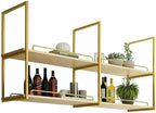 Ceiling Mounted Wine Rack，Industrial Wine Glass Shelf for Wall Storage Shelving，2-Layer Hanging Plant Flower Pot Stand Floating Decorations Shelves，Gold(100x30x80cm) by Renmlion