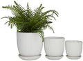 Deco 79 Porcelain Ceramic Geometric Indoor Outdoor Planter Small Planter Pot with Attached Saucer, Set of 3 Planters 8", 6", 5" H, White by Deco79