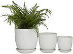 Deco 79 Porcelain Ceramic Geometric Indoor Outdoor Planter Small Planter Pot with Attached Saucer, Set of 3 Planters 8", 6", 5" H, White by Deco79