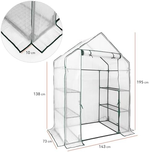 Heyfurni Walk in Greenhouse with 3 Tier 6 Shelves,2 More Bottom Shelves Reinforced Plant House, Growhouse/Green House for Outdoor,PE Cover 143x73x195cm - Image 3