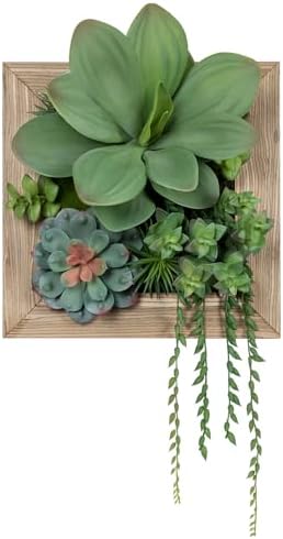 GnFlus Artificial Succulent Wall Decor - Fake Hanging Succulents with Wood Plant Box, 3D Wooden Wall Decor Faux Hanging Plants Indoor Arrangement by GnFlus