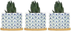 Blue Floral Planter Ceramic Mughal Flower Round Plant Pots with Drainage Holes and Bamboo Tray Pot for Succulents Cactus Garden Windowsill by BRUYU5SE