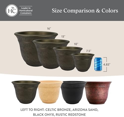 The HC Companies Sierra Round Self-Watering Pot - Lightweight Plastic Planter for Herbs & More - Durable Plant Pots for Indoor Plants & Outdoor Plants (13” Arizona Sand, Pack of 2) - Image 6