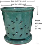 Ceramic Orchid Pots with Holes 6 Inch, Round Green Ceramic Orchid Pot with Saucer, Ceramic Air Plant Pot with Holes, Butterfly Pot Saucer Windowsill Contemporary Home Decoration, Forest Green - Image 3