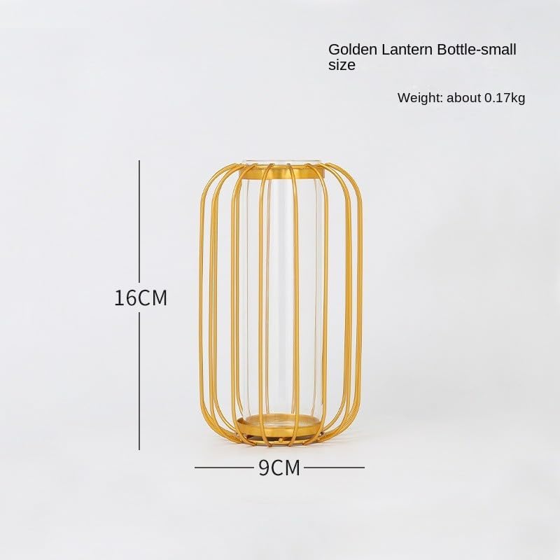 Glass Propagation Station with Metal Frame,Test Tube Vase for Hydroponic Plant, Metal Flower Vase Test Tube Pot Decorative Bottles Centerpieces for Wedding Home Décor (Gold Small 16CM) - Image 2