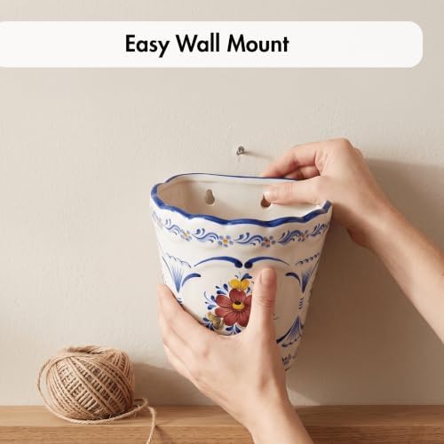 Faireal Hand Painted Portuguese Pottery Alcobaça Ceramic Wall Planter Flower Pot Made in Portugal, 6.5'' x 2.5'' x 6'' inches, (AVID-574) - Image 5