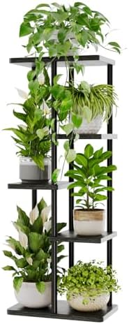Bamworld Plant Stand 5 Tier Corner Metal Shelf Black by Bamworld