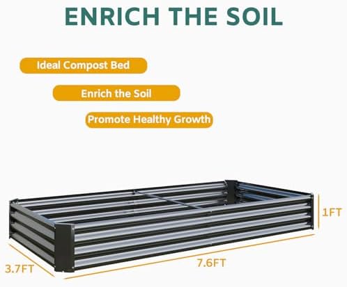 Galvanized Raised Garden Bed Kit, Planter Metal Raised Beds for Gardening 7.6x3.7x1ft Raised Planter Boxes Outdoor, Large Raised Garden Boxes Outdoor for Vegetables-Blcak. - Image 4