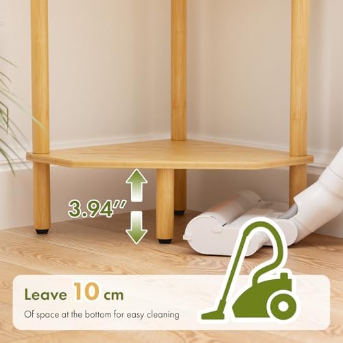 Corner Shelf, 5 Tier Bamboo Corner Bookshelf, 54" Tall Narrow Bookcase, Plant Stand, Corner Display Rack, Shower Caddy, Display Standing Shelf Organizer for Bedroom, Living Room, Kitchen, Apartment - Image 4