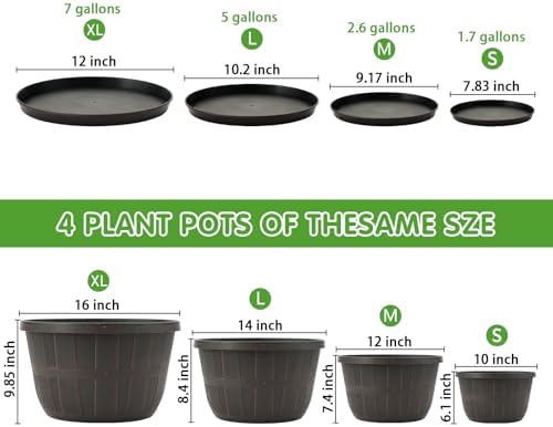 Quarut Plant Planters Pots Set of 4 Pack 16 Inch，Large Plastic Flower Pot - Image 3