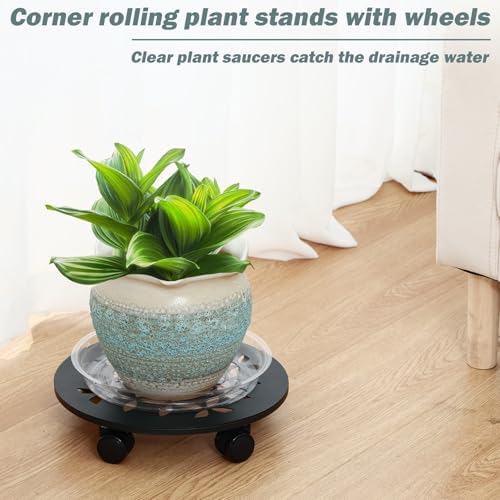 2 Packs 13" Large Metal Plant Caddy with Wheels Heavy-Duty Plant Dolly Pot Mover Rollers Rolling Wheeled Plant Stands Indoor Outdoor Garden Coaster Trolley, Black - Image 6